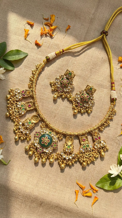 Main display view of the traditional Swati Gold Look Heritage Hasli Set