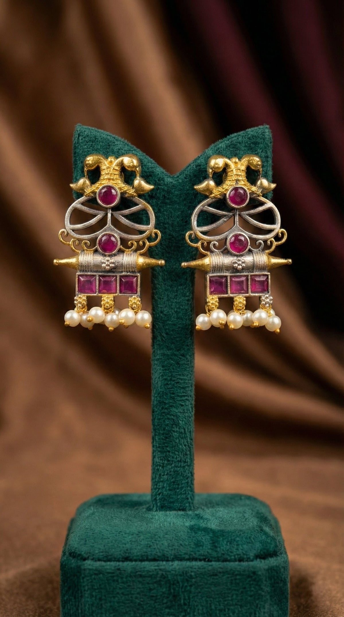 Alternate styling layout profile of Shubhra Oxidised Double Tone Earrings